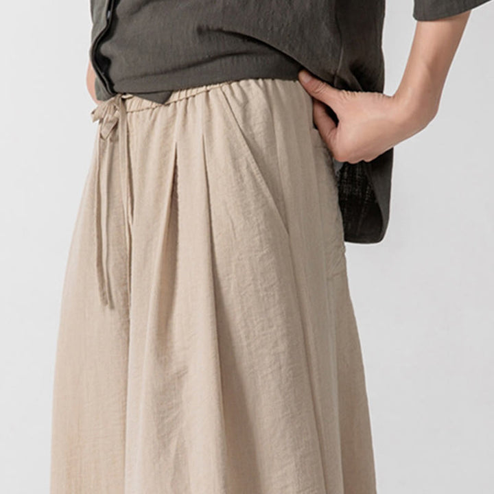 Buddha Stones Lässige, lockere Hose mit Froschknopf, schlichte Herrenhose aus Baumwolle, Länge 7–8, weites Bein, mit Taschen - image 13