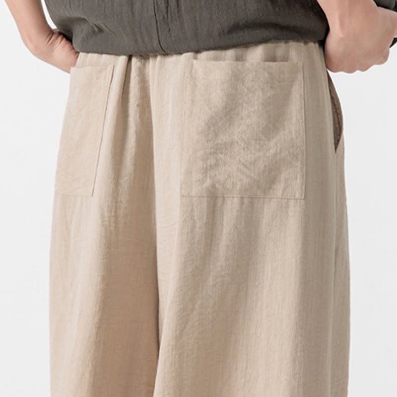 Buddha Stones Lässige, lockere Hose mit Froschknopf, schlichte Herrenhose aus Baumwolle, Länge 7–8, weites Bein, mit Taschen - image 15