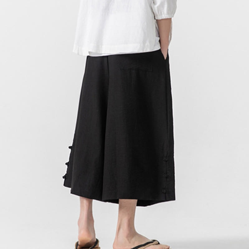 Buddha Stones Lässige, lockere Hose mit Froschknopf, schlichte Herrenhose aus Baumwolle, Länge 7–8, weites Bein, mit Taschen - image 19