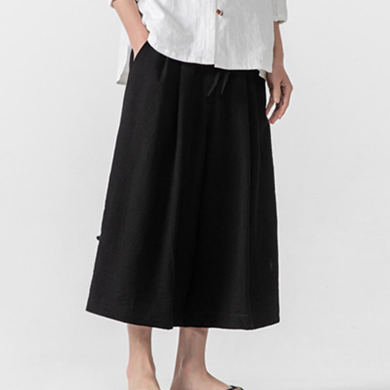 Buddha Stones Lässige, lockere Hose mit Froschknopf, schlichte Herrenhose aus Baumwolle, Länge 7–8, weites Bein, mit Taschen - image 16