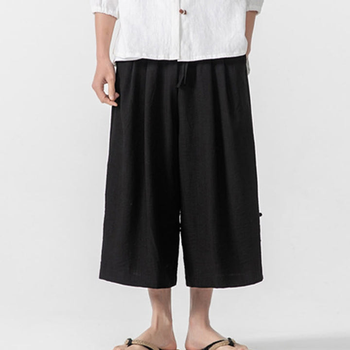 Buddha Stones Lässige, lockere Hose mit Froschknopf, schlichte Herrenhose aus Baumwolle, Länge 7–8, weites Bein, mit Taschen - Schwarz - US/ UK/AU46, EU56 (5XL) - image 15