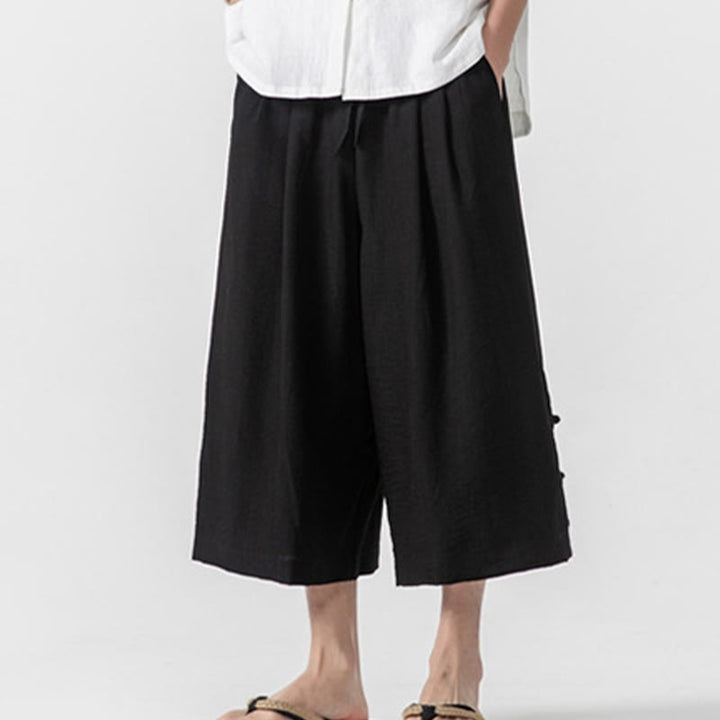 Buddha Stones Lässige, lockere Hose mit Froschknopf, schlichte Herrenhose aus Baumwolle, Länge 7–8, weites Bein, mit Taschen - image 18