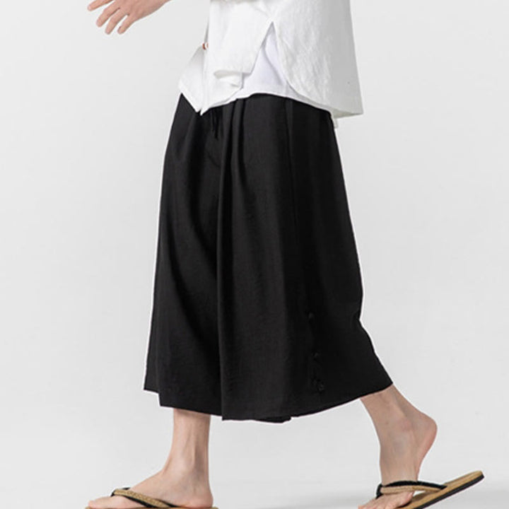Buddha Stones Lässige, lockere Hose mit Froschknopf, schlichte Herrenhose aus Baumwolle, Länge 7–8, weites Bein, mit Taschen - image 18