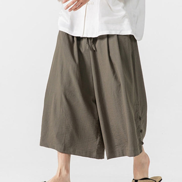 Buddha Stones Lässige, lockere Hose mit Froschknopf, schlichte Herrenhose aus Baumwolle, Länge 7–8, weites Bein, mit Taschen - image 25