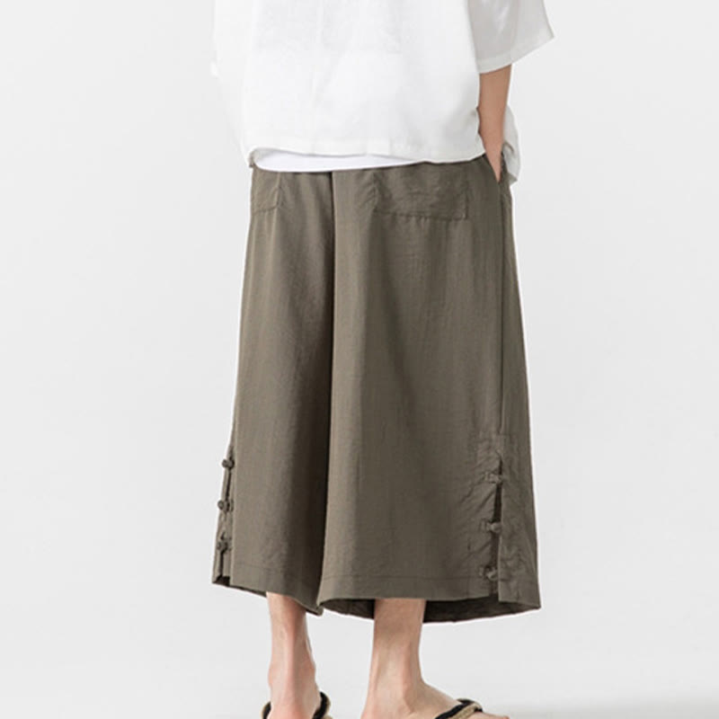 Buddha Stones Lässige, lockere Hose mit Froschknopf, schlichte Herrenhose aus Baumwolle, Länge 7–8, weites Bein, mit Taschen - image 29