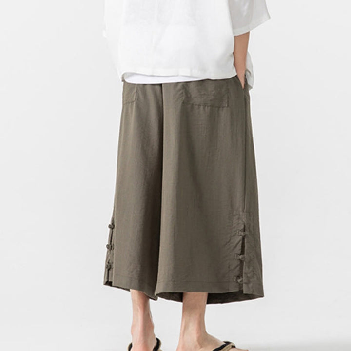 Buddha Stones Lässige, lockere Hose mit Froschknopf, schlichte Herrenhose aus Baumwolle, Länge 7–8, weites Bein, mit Taschen - image 29