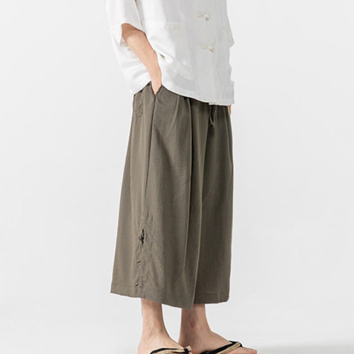 Buddha Stones Lässige, lockere Hose mit Froschknopf, schlichte Herrenhose aus Baumwolle, Länge 7–8, weites Bein, mit Taschen - image 27