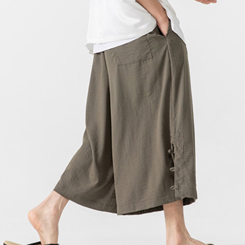 Buddha Stones Lässige, lockere Hose mit Froschknopf, schlichte Herrenhose aus Baumwolle, Länge 7–8, weites Bein, mit Taschen - image 29