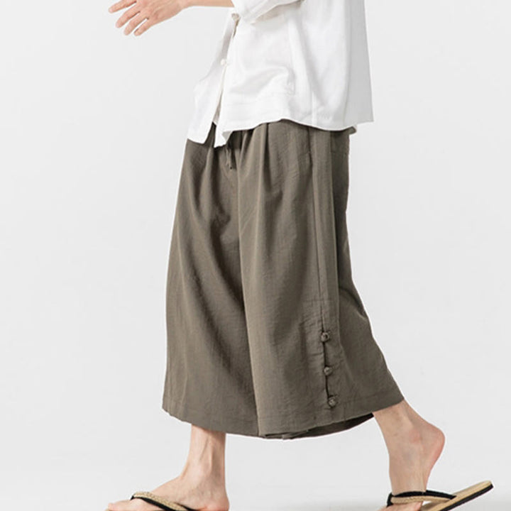 Buddha Stones Lässige, lockere Hose mit Froschknopf, schlichte Herrenhose aus Baumwolle, Länge 7–8, weites Bein, mit Taschen - image 28