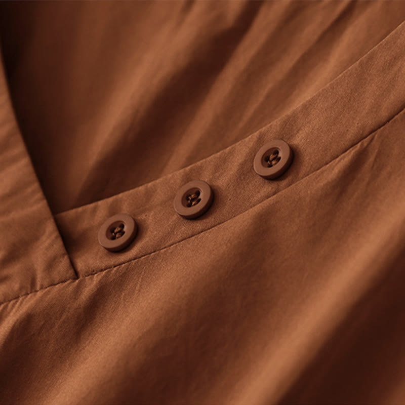 Buddha Stones Spring – Schlichtes Midikleid aus Baumwolle und Leinen mit V-Ausschnitt und halblangen Ärmeln und Taschen - image 4