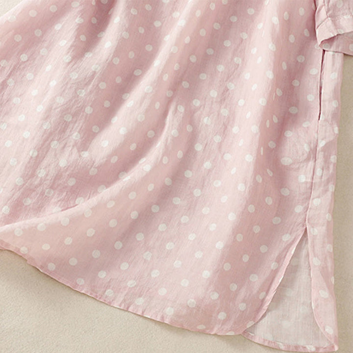 Buddha Stones Spring – Gepunktetes Midikleid aus Polyester mit Stehkragen und Knöpfen und Taschen - image 15