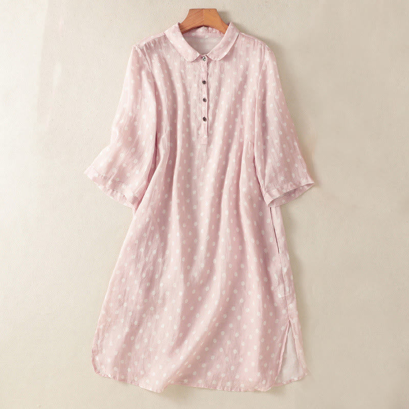 Buddha Stones Spring – Gepunktetes Midikleid aus Polyester mit Stehkragen und Knöpfen und Taschen - Rosa - US14, UK/AU18,EU46 (2XL) - image 9