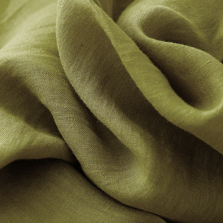 Buddha Stones Spring – Schlichtes Midikleid aus Baumwolle und Leinen mit Rundhalsausschnitt und Schnürung, halbe Ärmel - image 3