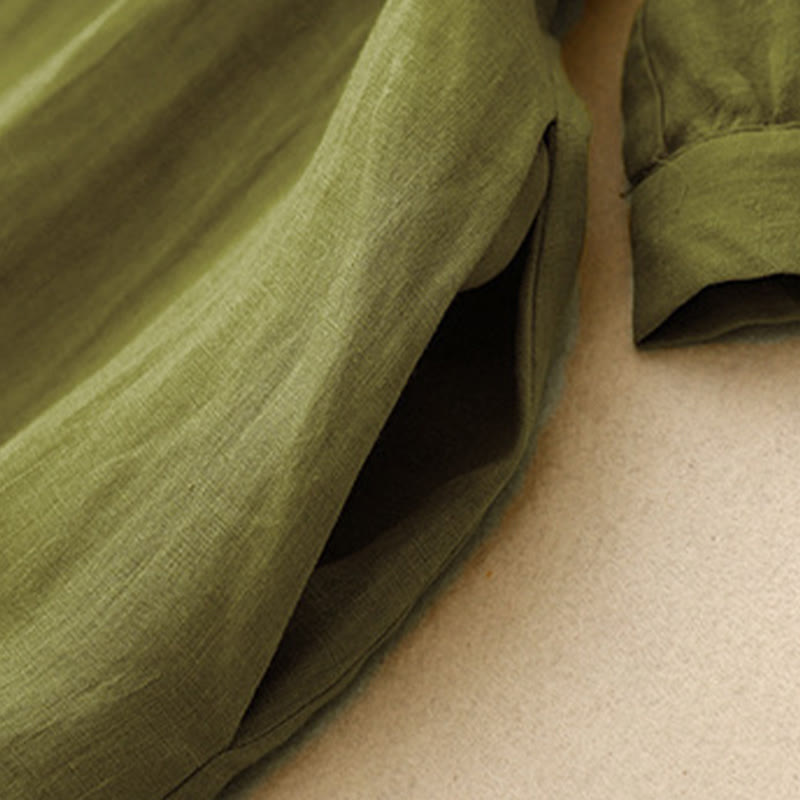 Buddha Stones Spring – Schlichtes Midikleid aus Baumwolle und Leinen mit Rundhalsausschnitt und Schnürung, halbe Ärmel - image 11