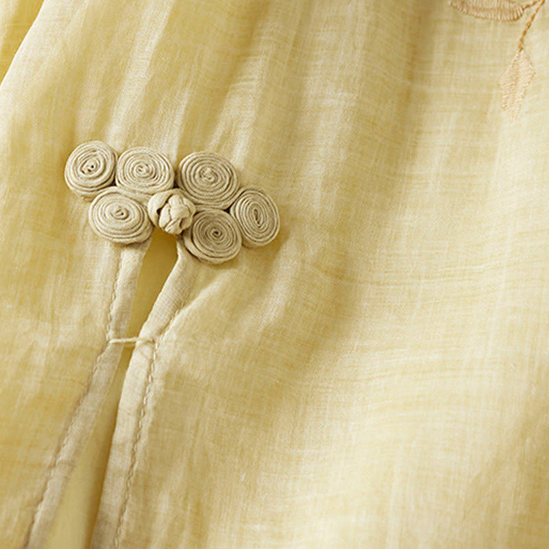 Buddha Stones Stickerei, Blattmuster, Rundhalsausschnitt, halblange Ärmel, Midikleid aus Faserstoff - image 4