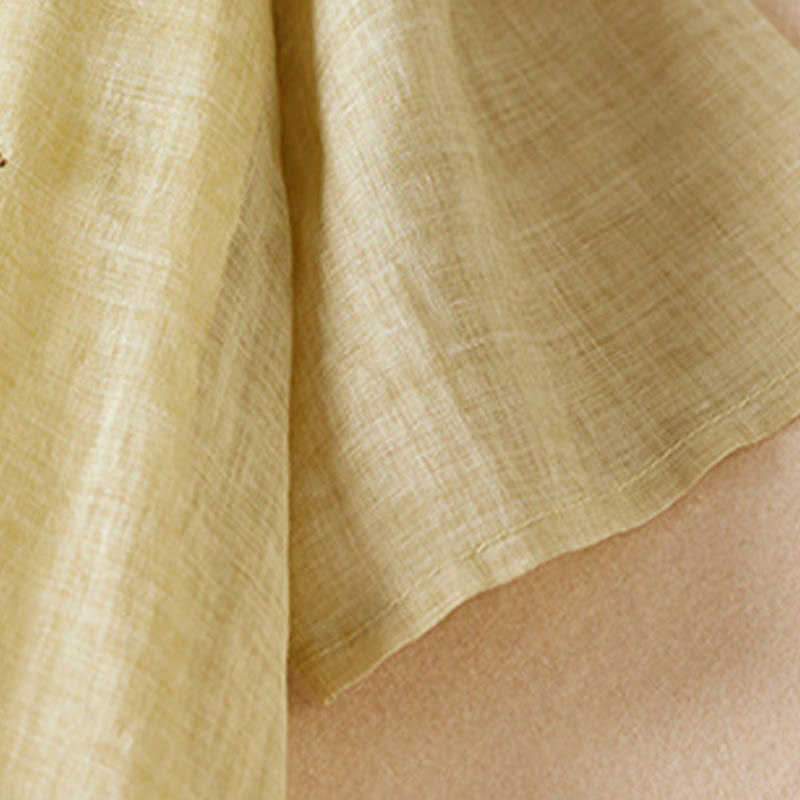 Buddha Stones – Midikleid aus Baumwollfaser mit besticktem Blattmuster, Rundhalsausschnitt und halblangen Ärmeln - image 3
