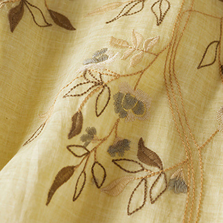 Buddha Stones – Midikleid aus Baumwollfaser mit besticktem Blattmuster, Rundhalsausschnitt und halblangen Ärmeln - image 7