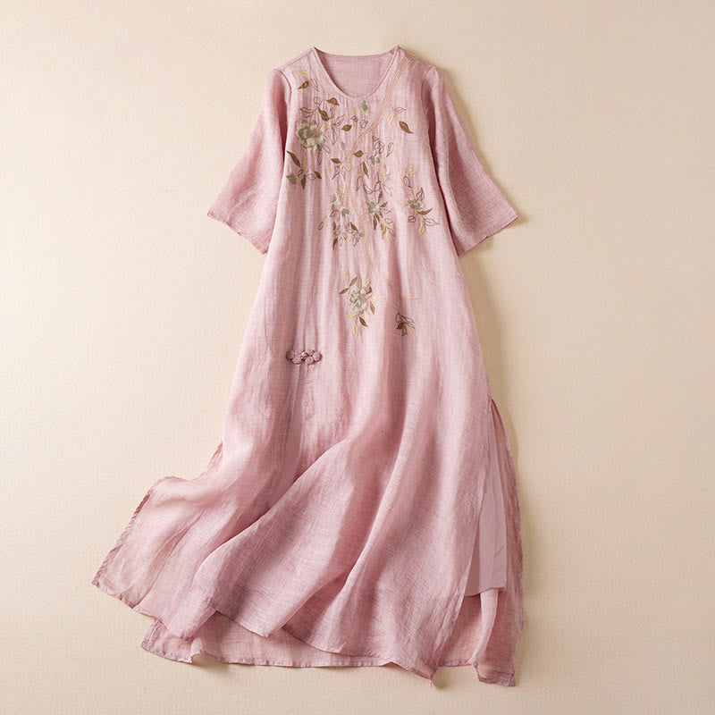 Buddha Stones – Midikleid aus Baumwollfaser mit besticktem Blattmuster, Rundhalsausschnitt und halblangen Ärmeln - Rosa - US8-10, UK/AU12-14, EU40-42 (2XL) - image 15