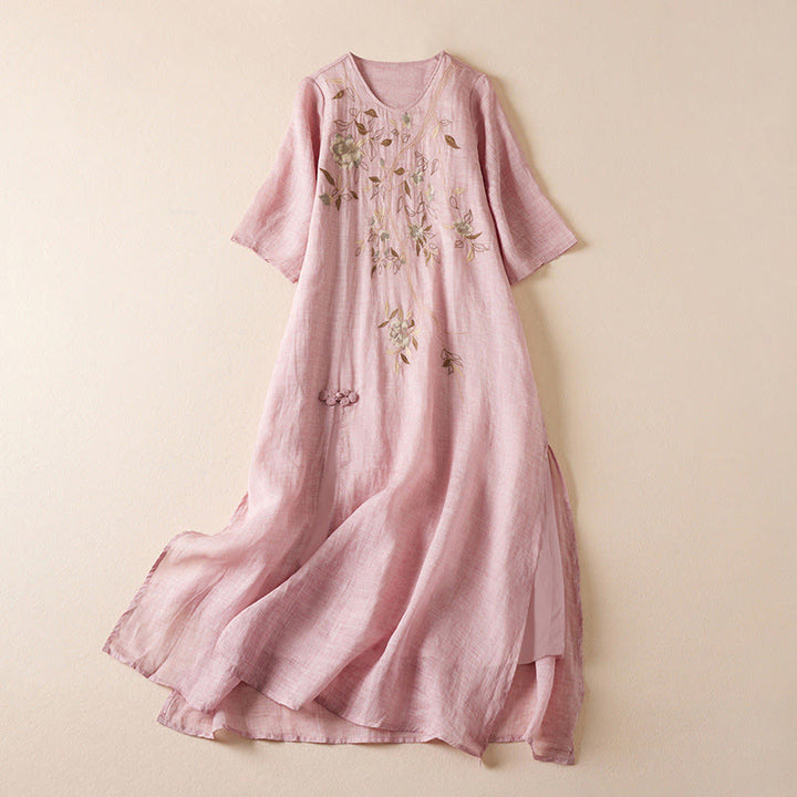 Buddha Stones – Midikleid aus Baumwollfaser mit besticktem Blattmuster, Rundhalsausschnitt und halblangen Ärmeln - Rosa - US8-10, UK/AU12-14, EU40-42 (2XL) - image 15