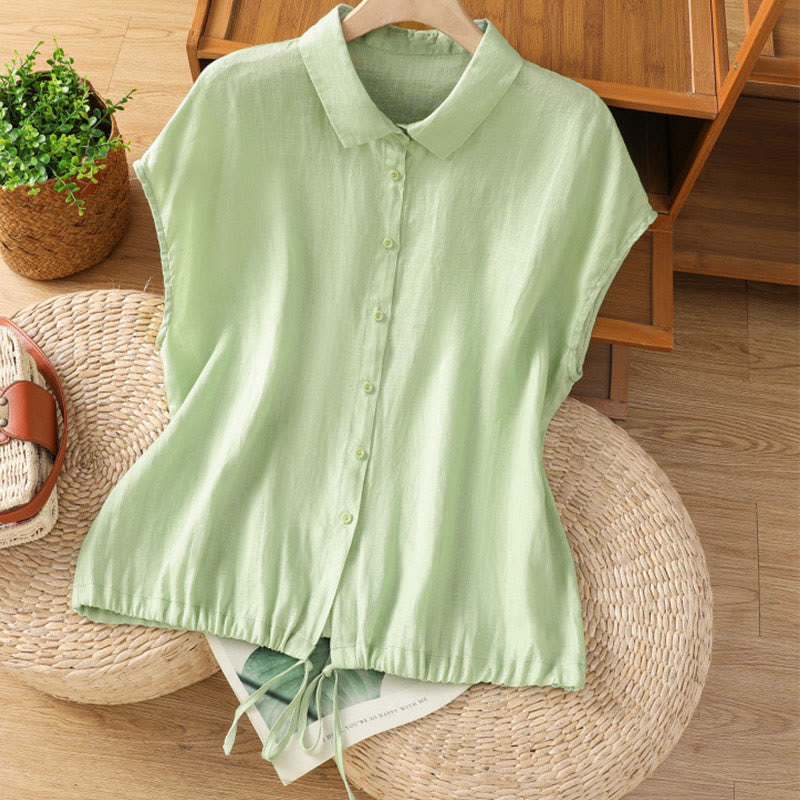 Buddha Stones Sommer Unifarbenes Kurzarm-Baumwollhemd für Damen mit Knopfleiste - Hellgrün - US14, UK/AU18,EU46 (2XL) - image 17