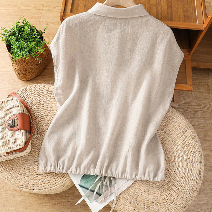 Buddha Stones Sommer Unifarbenes Kurzarm-Baumwollhemd für Damen mit Knopfleiste - image 24
