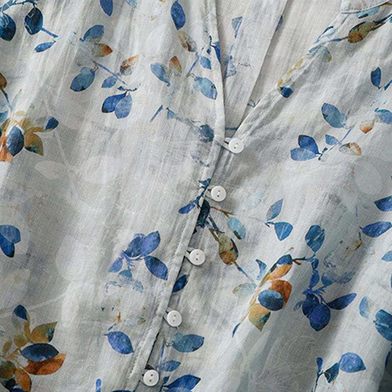 Buddha Stones Damen Baumwollshirt mit V-Ausschnitt und Dreiviertelärmeln, Blau - image 10