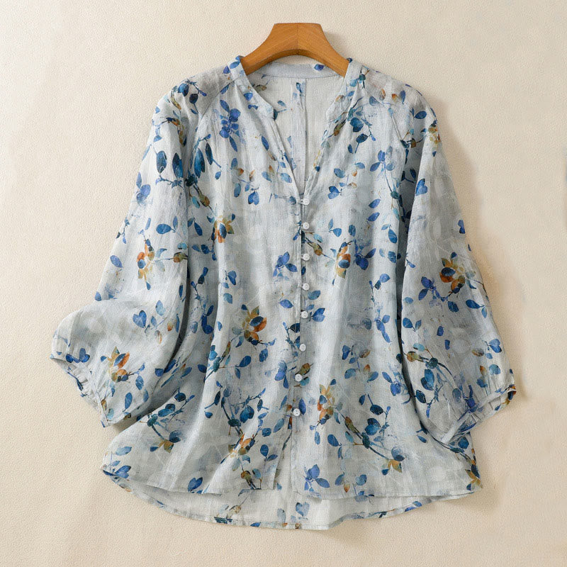 Buddha Stones Damen Baumwollshirt mit V-Ausschnitt und Dreiviertelärmeln, Blau - Hellblau - US14, UK/AU18,EU46 (2XL) - image 1