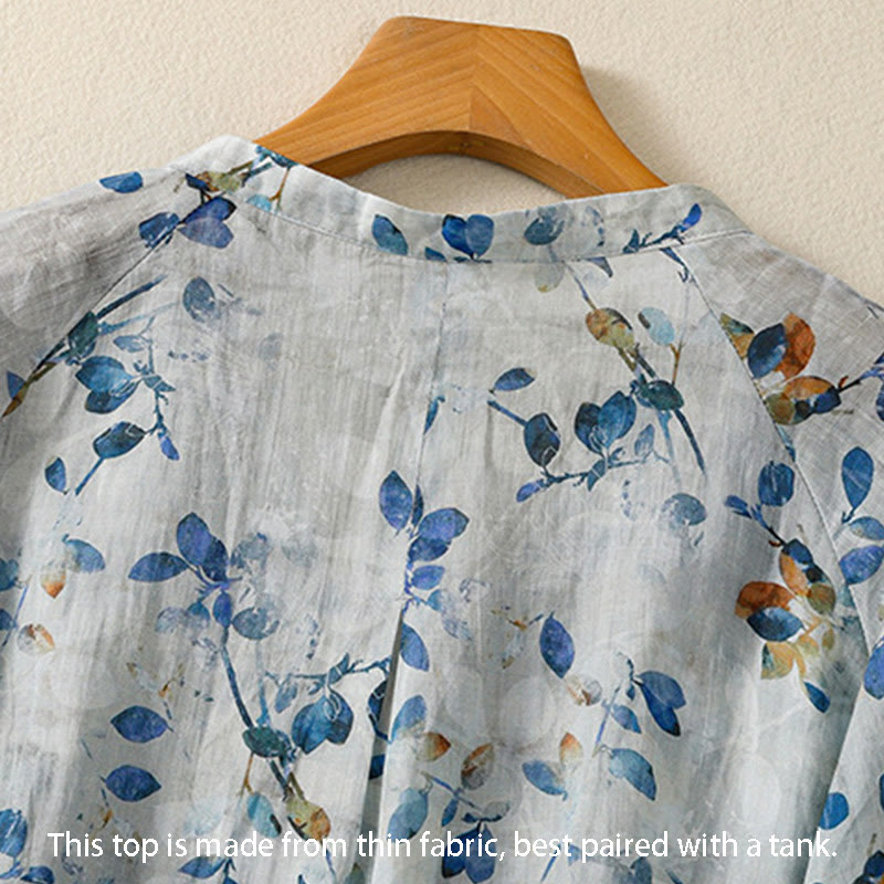 Buddha Stones Damen Baumwollshirt mit V-Ausschnitt und Dreiviertelärmeln, Blau - image 7