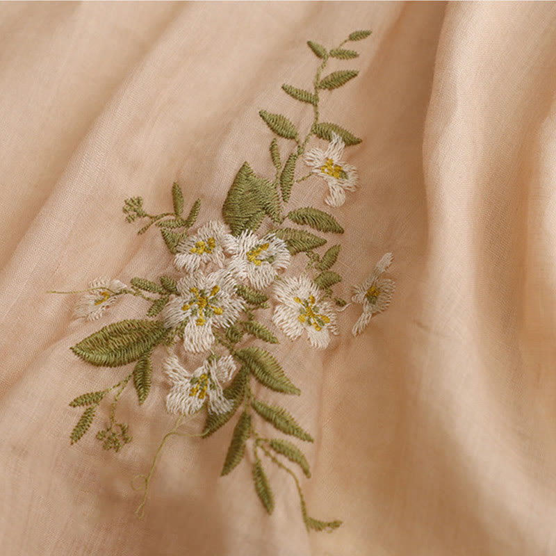 Damen-Shirt mit Buddha Stones, beigefarbenem Blumenmuster und grüner Blattstickerei, Rundhalsausschnitt und Dreiviertelärmeln - image 15