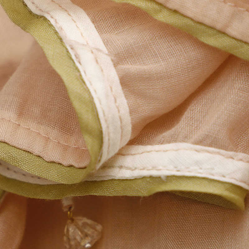 Damen-Shirt mit Buddha Stones, beigefarbenem Blumenmuster und grüner Blattstickerei, Rundhalsausschnitt und Dreiviertelärmeln - image 17