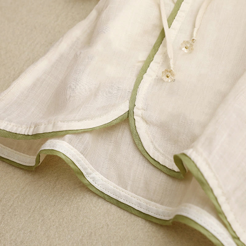 Damen-Shirt mit Buddha Stones, beigefarbenem Blumenmuster und grüner Blattstickerei, Rundhalsausschnitt und Dreiviertelärmeln - image 9