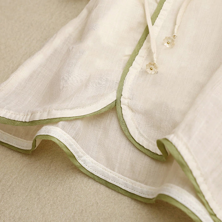 Damen-Shirt mit Buddha Stones, beigefarbenem Blumenmuster und grüner Blattstickerei, Rundhalsausschnitt und Dreiviertelärmeln - image 9