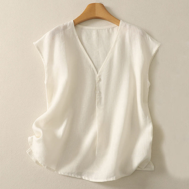 Buddha Stones Retro V-Ausschnitt Knopf Design Damen Baumwolle Ärmellose Weste - Leinen - US 8-10, UK/AU 12-14, EU 40-42 (2XL) - image 6