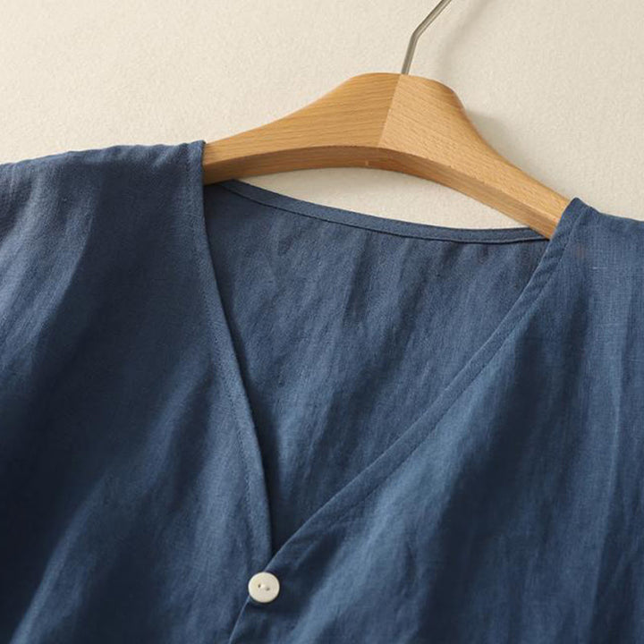 Buddha Stones Retro V-Ausschnitt Knopf Design Damen Baumwolle Ärmellose Weste - image 2