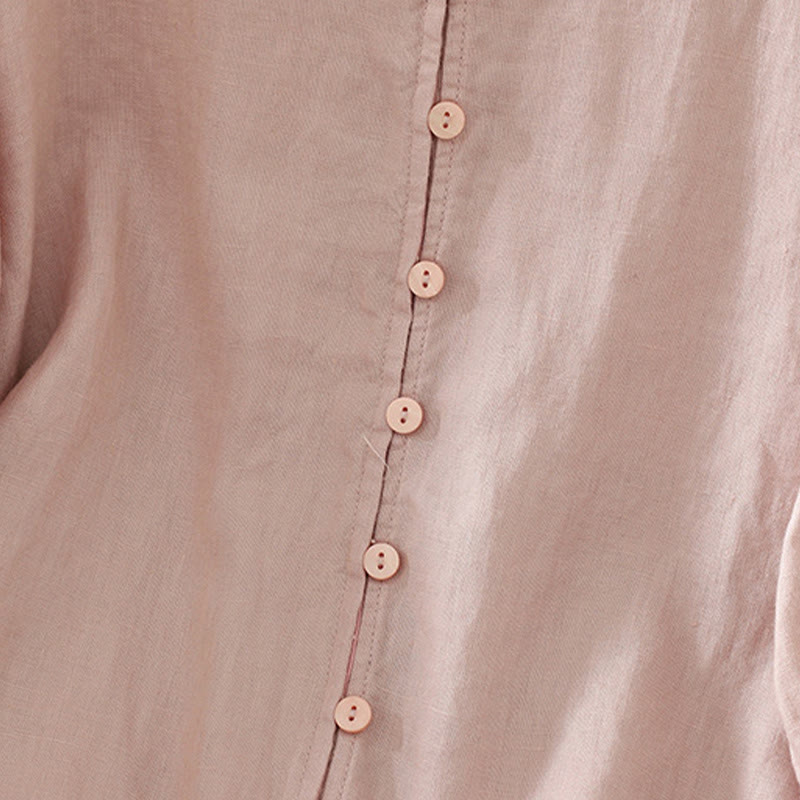 Buddha Stones Solid Buttons V-Ausschnitt Halbarm Damen Shirt - image 4