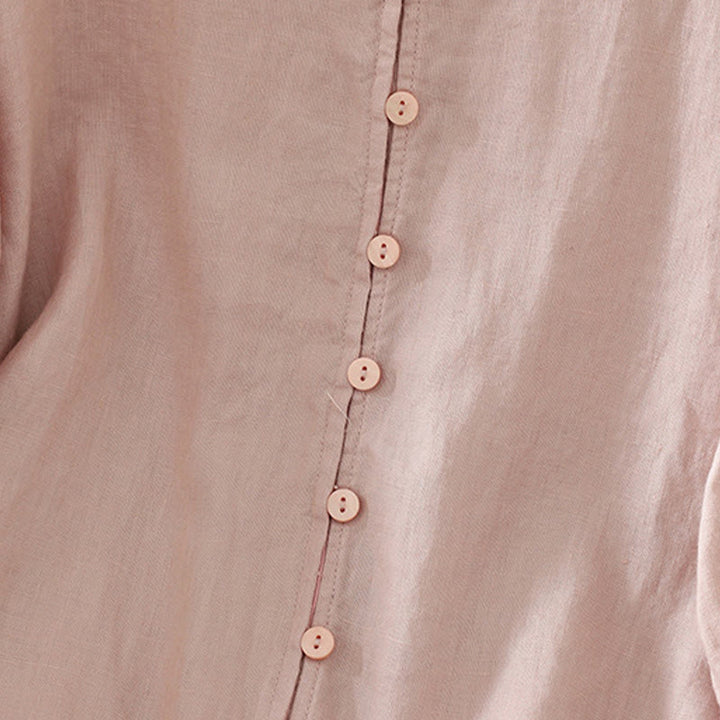Buddha Stones Solid Buttons V-Ausschnitt Halbarm Damen Shirt - image 4