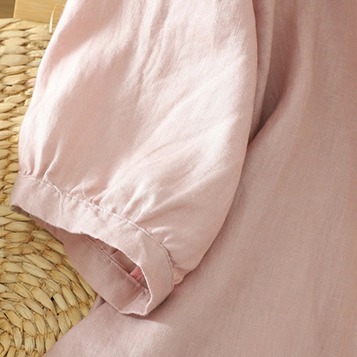Buddha Stones Solid Buttons V-Ausschnitt Halbarm Damen Shirt - image 6