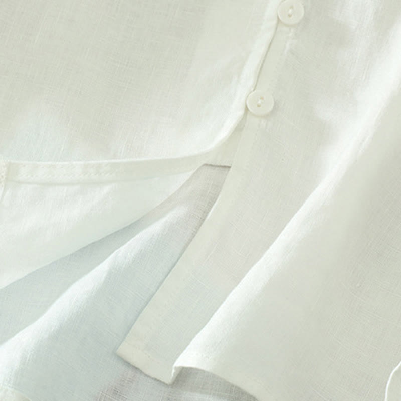 Buddha Stones Solid Buttons V-Ausschnitt Halbarm Damen Shirt - image 14