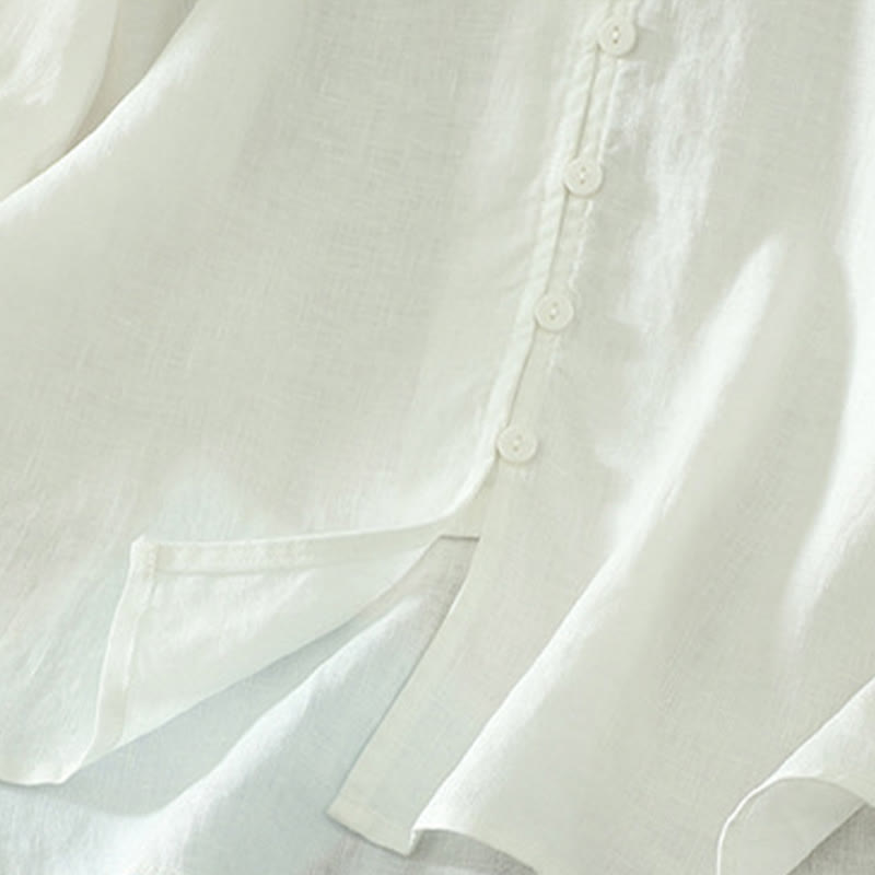 Buddha Stones Solid Buttons V-Ausschnitt Halbarm Damen Shirt - image 15