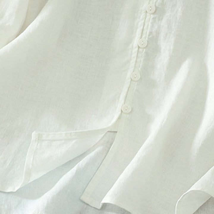 Buddha Stones Solid Buttons V-Ausschnitt Halbarm Damen Shirt - image 15
