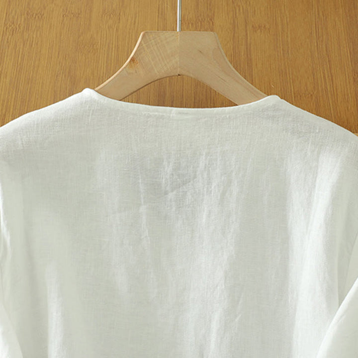 Buddha Stones Solid Buttons V-Ausschnitt Halbarm Damen Shirt - image 10