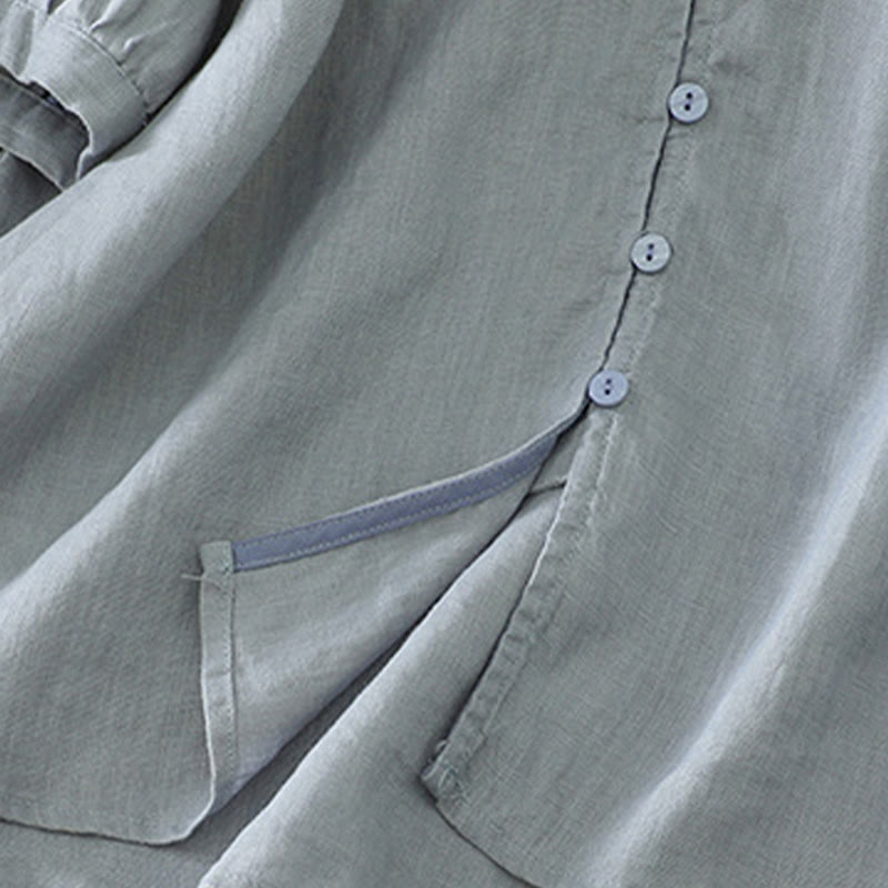 Buddha Stones Solid Buttons V-Ausschnitt Halbarm Damen Shirt - image 25