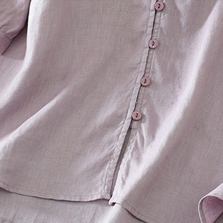 Buddha Stones Solid Buttons V-Ausschnitt Halbarm Damen Shirt - image 30
