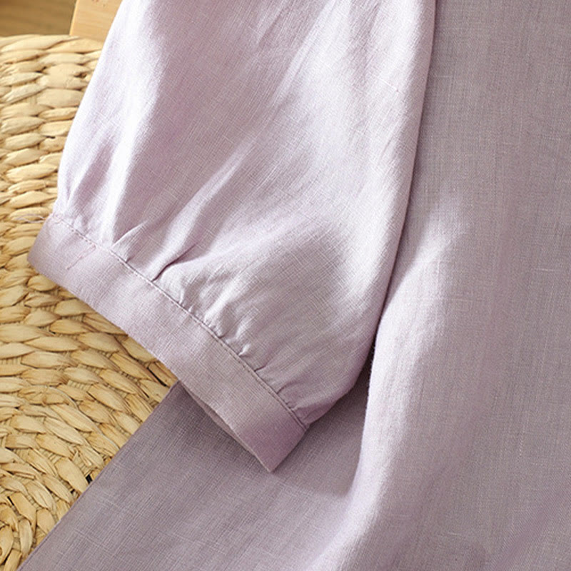 Buddha Stones Solid Buttons V-Ausschnitt Halbarm Damen Shirt - image 31