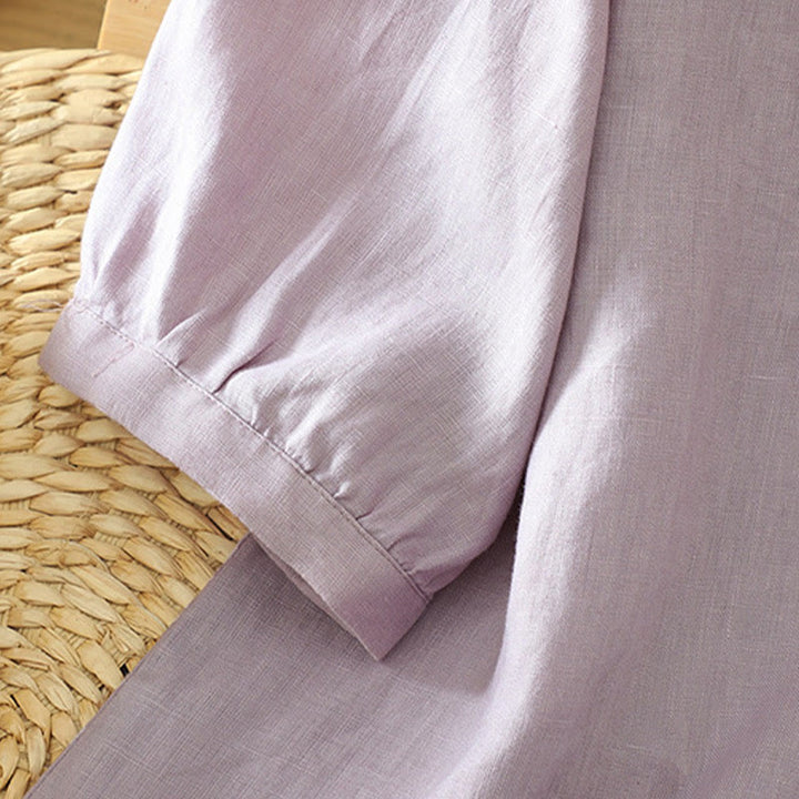Buddha Stones Solid Buttons V-Ausschnitt Halbarm Damen Shirt - image 31