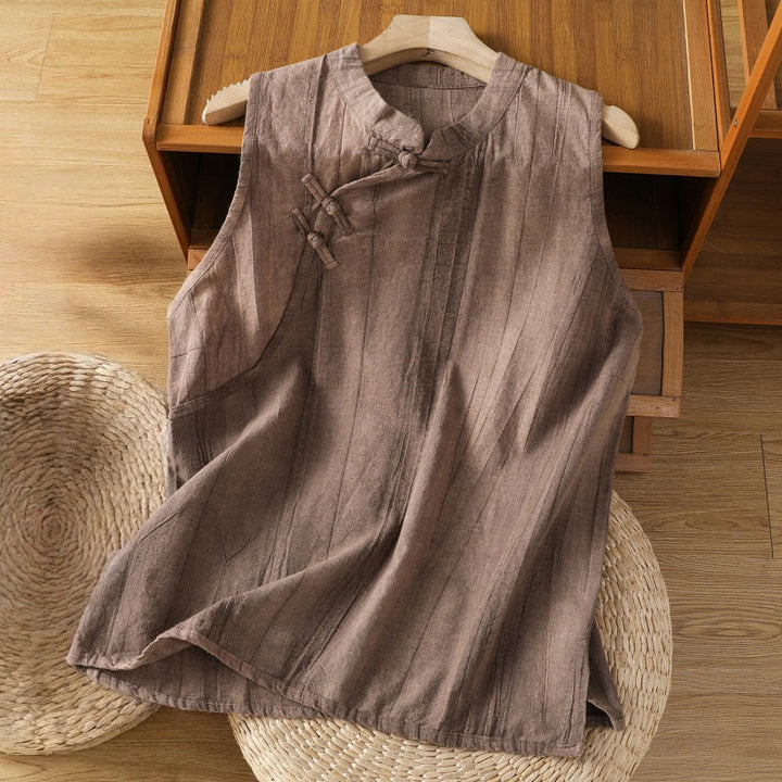 Ärmellose Damenweste aus Baumwolle mit Buddha Stones -Retro-Froschknopf-Design - RosyBrown - US 8-10, UK/AU 12-14, EU 40-42 (2XL) - image 10