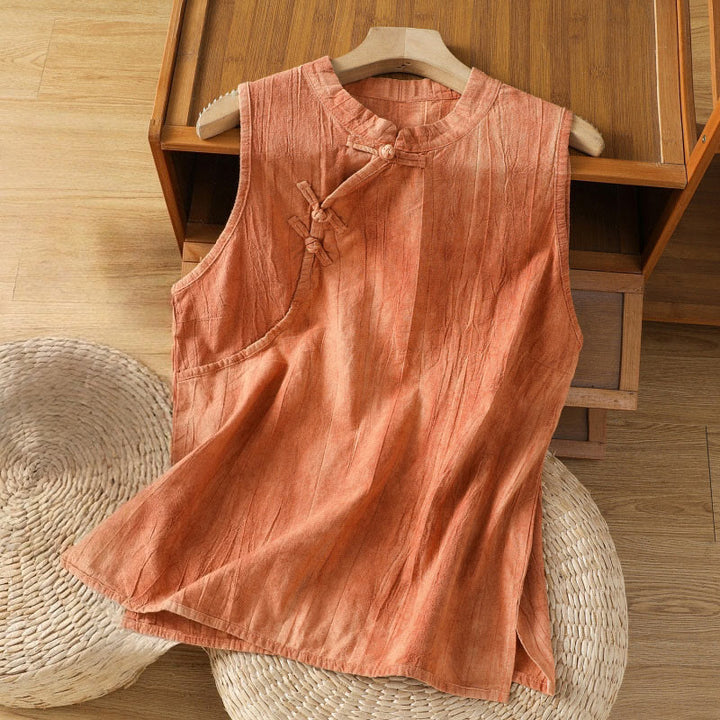Ärmellose Damenweste aus Baumwolle mit Buddha Stones -Retro-Froschknopf-Design - Orange - US 8-10, UK/AU 12-14, EU 40-42 (2XL) - image 0