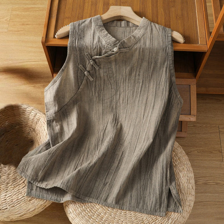 Ärmellose Damenweste aus Baumwolle mit Buddha Stones -Retro-Froschknopf-Design - Bräunen - US 8-10, UK/AU 12-14, EU 40-42 (2XL) - image 17