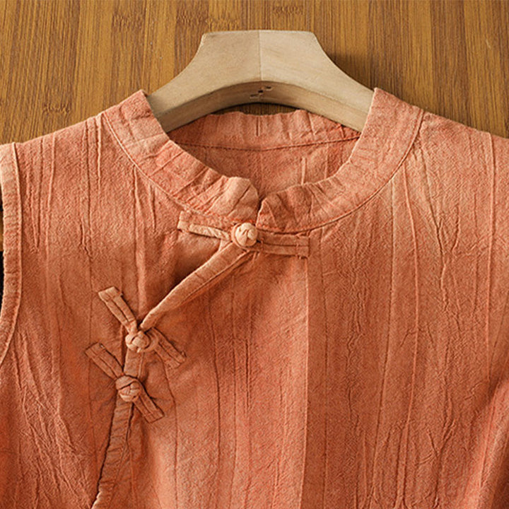 Buddha Stones Damen-Weste mit Retro-Froschknopf-Design, ärmellos, Baumwolle - image 3