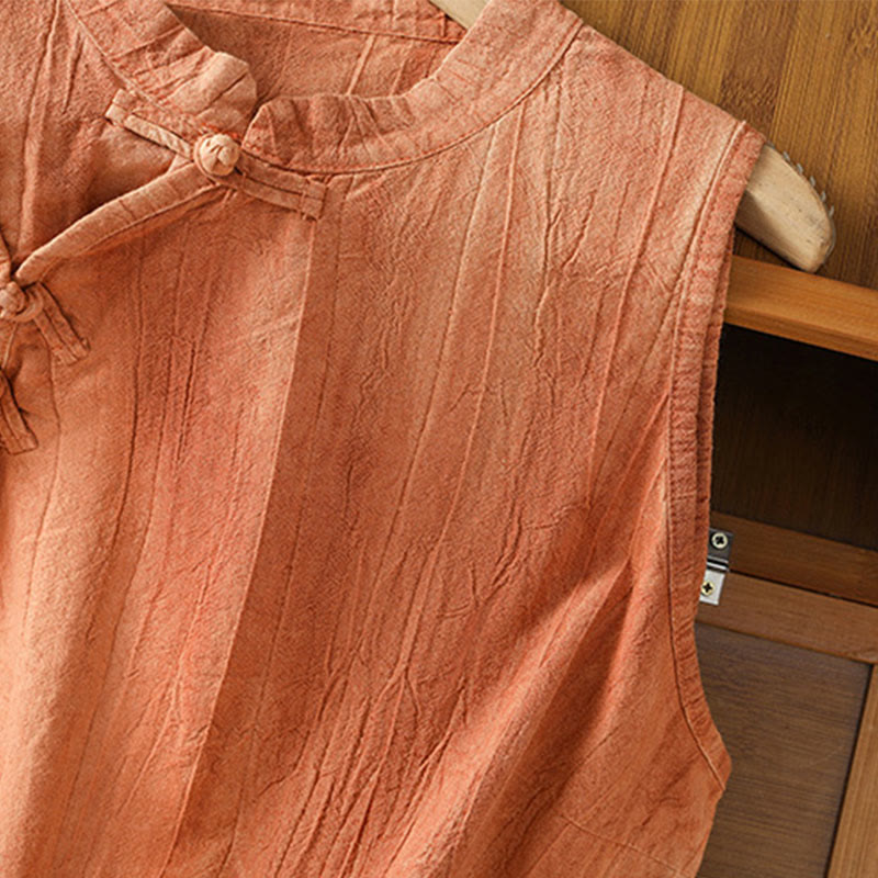 Buddha Stones Damen-Weste mit Retro-Froschknopf-Design, ärmellos, Baumwolle - image 5